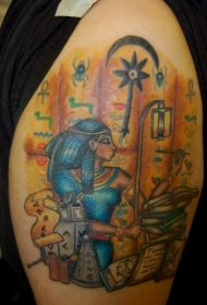 埃及神像与符号彩色纹身图案