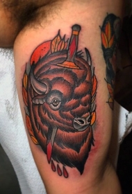 new school彩色血淋淋的刀和牛头纹身图案