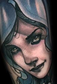 现代传统风格的彩色女性肖像纹身