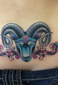 腰部old school彩色摩羯座纹身图片