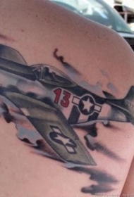 插画风格逼真的二战战斗机纹身图案