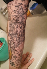 手臂印度佛塔纹身图案