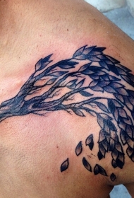 肩部简单的黑色树枝个性纹身图案