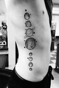 侧肋一组简单的黑色行星纹身图案