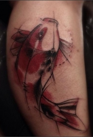 腿部new school鲤鱼彩绘纹身图案