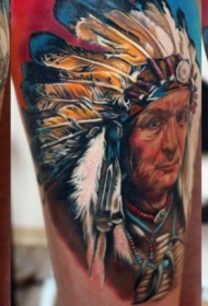 腿部彩色全新学校风格印度肖像纹身