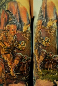 插画风格有趣的小矮人与珠宝纹身图案