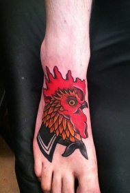 脚背school色彩鲜明的公鸡纹身图案