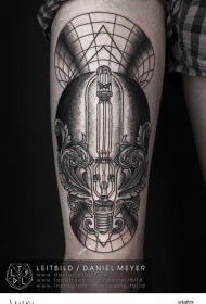 大腿神奇的黑色工业电灯纹身图案