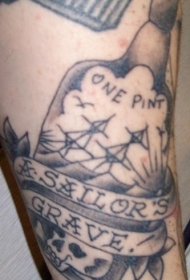 手臂黑灰漂流瓶英文纹身图案