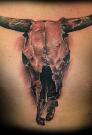 破旧公牛骷髅纹身图案