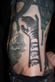 有趣的黑色线条卡通手侧肋纹身图案