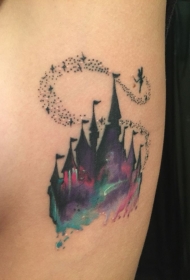 彩色迪士尼城堡纹身图案