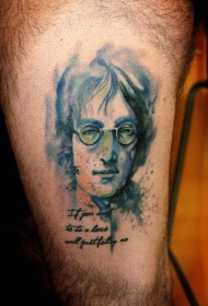 腿部插画风格色彩的人物肖像纹身图案