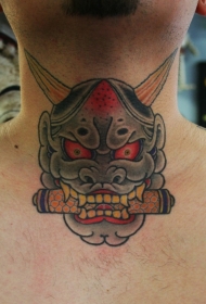 颈部有趣的般若面具纹身图案