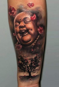手臂滑稽的彩色如来佛祖雕像纹身图案