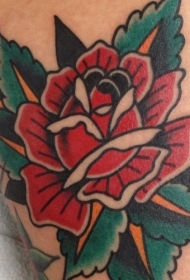 腿部老式手绘简易小玫瑰纹身图片