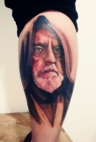 腿部老式的彩色肖像纹身图案