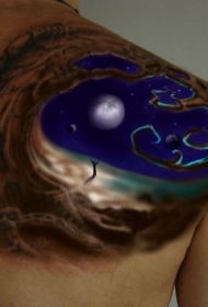 华丽设计的彩色大树与夜空纹身图案