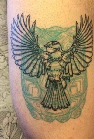 雕刻风格的黑色线条鸟和石像纹身图案