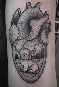 可爱的黑色现在与小狗小臂纹身图案