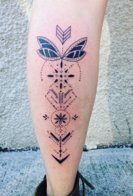 小腿好看的箭头形黑色各种装饰纹身图案