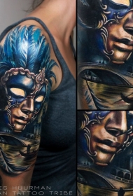 肩部新风格的彩色神秘女人面具纹身