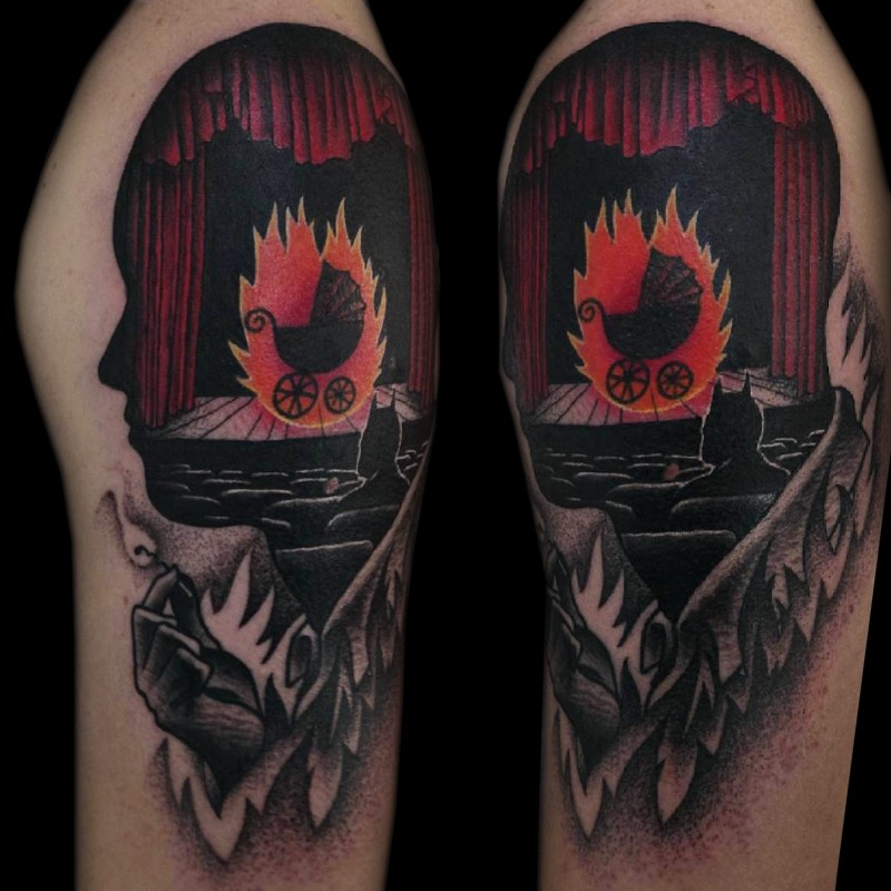 超现实主义风格色彩的人画像纹身