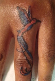 蓝色的小鸟手指纹身图案