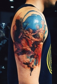 肩部滑稽的彩色各种天使纹身图案