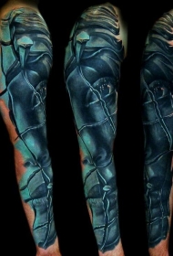 花臂彩色石雕风纹身图案