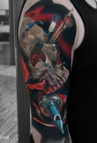 现代传统风格的彩色骷髅纹身图案