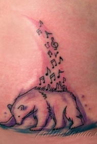 彩色的卡通风格熊音符纹身图案