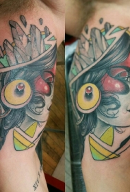 手臂彩色old school神秘女人肖像纹身