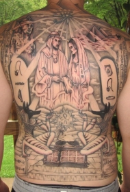 满背宗教主题人物纹身图案