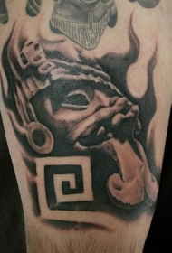 黑灰风格滑稽的石像和符号纹身图案