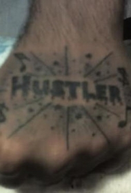 手部黑色英文字母纹身图案