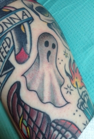 腿部彩色惊鬼纹身图案
