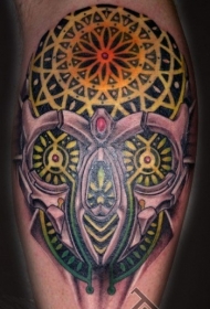 腿部新风格的彩色头骨与饰品纹身图片