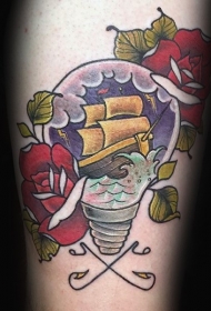 手臂彩色old school老式灯泡纹身图案