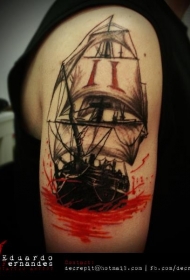 全新风格的彩色肩帆船纹身图案