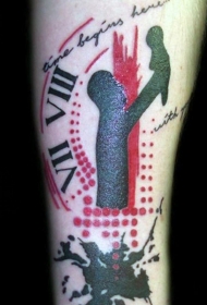 手臂纪念风格的父子剪影纹身图案