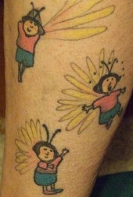 腿部彩色卡通滑稽飞行人物纹身