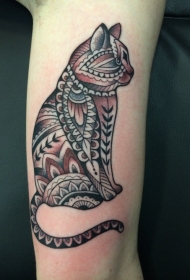 错落有致的藤蔓猫纹身图案