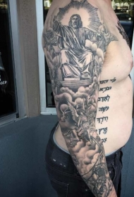 花臂黑白上帝和天使纹身图案