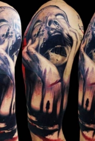 肩部恐怖风格的彩色怪物纹身图案