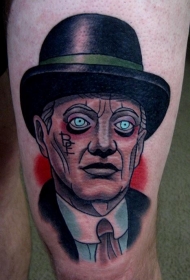 old school彩色大腿男性肖像纹身图案