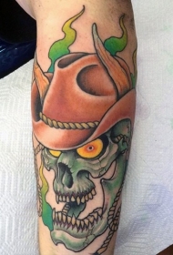 手臂卡通像彩色的牛仔骷髅纹身图案