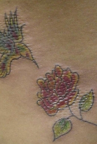 肩部彩色蜂鸟与花朵纹身图片