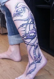 小腿彩色机械个性纹身图案